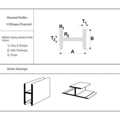 ISO9001 Customized Aluminum Extrusion Profiles H Channel 0.4mm For Framework