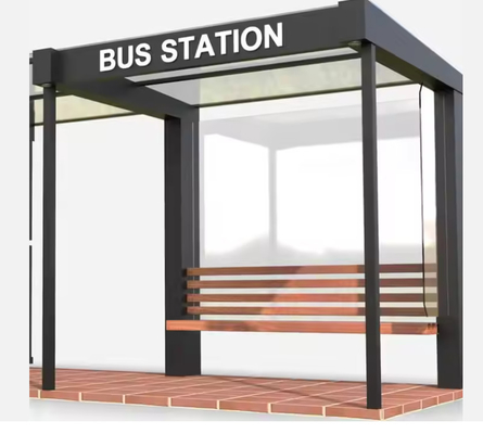 Modern Aluminum Frame Waiting Bus Shelter Outdoor Bus Stop Shelter Vending Kiosk