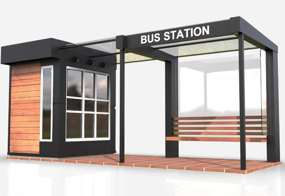 Modern Aluminum Frame Waiting Bus Shelter Outdoor Bus Stop Shelter Vending Kiosk